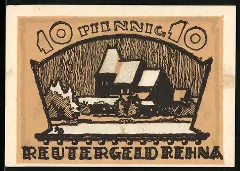 Notgeld Rehna, 1922, 10 Pfennig, Reutergeld mit Stadtkulisse und Wappen