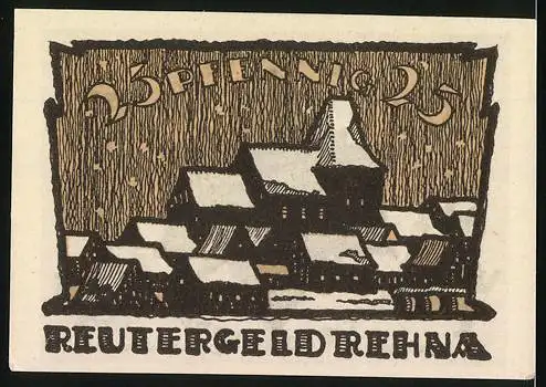 Notgeld Rehna, 1921, 25 Pfennig, Reutergeld mit Stadtansicht im Winter und Inschrift