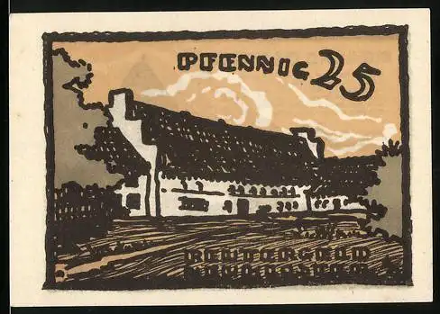 Notgeld Neukloster, 1921, 25 Pfennig, Gebäude und Landschaft mit Turm
