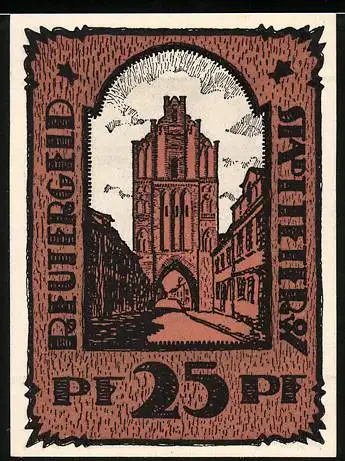 Notgeld Teterow 1921, 25 Pfennig, Motiv Kirche und Gedicht, gültig bis 31. Dezember 1921