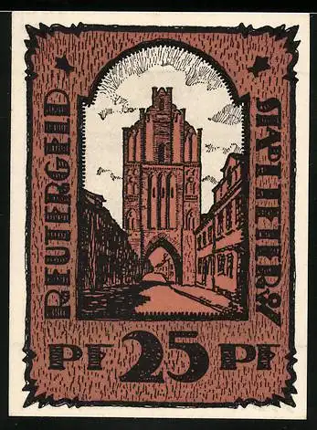 Notgeld Teterow, 1921, 25 Pfennig, Reuter-Geld mit Stadtansicht und Spruch auf der Rückseite