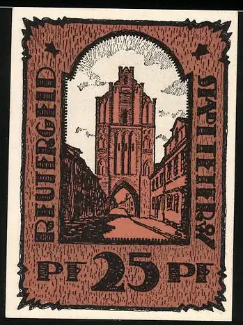 Notgeld Teterow, 1921, 25 Pfennig, Stadtansicht und Spruchtafeln