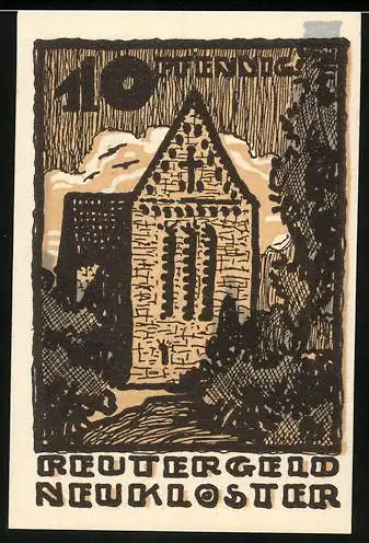 Notgeld Neukloster, 1922, 10 Pfennig, Reutergeld mit Klosteransicht und Landschaft