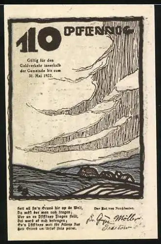 Notgeld Neukloster, 1922, 10 Pfennig, Reutergeld mit Klosteransicht und Landschaft