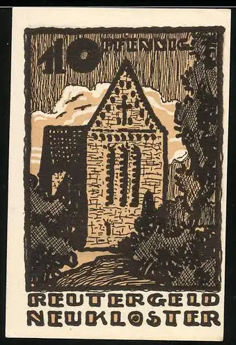 Notgeld Neukloster, 1922, 10 Pfennig, Reutergeld mit Gebäudemotiv und Landschaftsszene