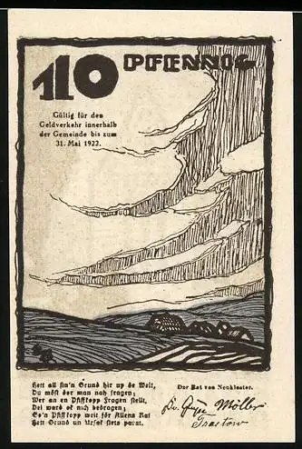 Notgeld Neukloster, 1922, 10 Pfennig, Landschaft und Gebäude, Reutergeld