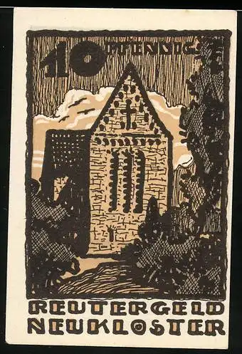Notgeld Neukloster, 1922, 10 Pfennig, Reutergeld mit Gebäudemotiv und Landschaftsszene
