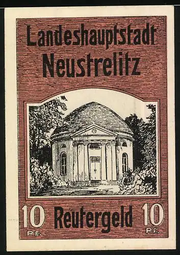 Notgeld Neustrelitz, 1920, 10 Pf., Brunnen und Gebäude, Reutergeld