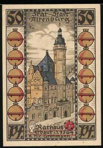 Notgeld Altenburg, 1921, 50 Pfennig, Rathaus und Spielkarte Design