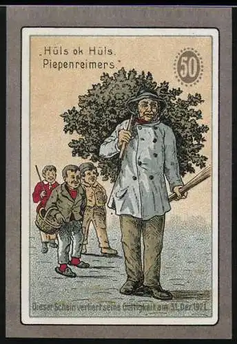 Notgeld Hamburg-St. Pauli, 1921, 50 Pfennig, Hüls ok Hüls Piepenreimers, Alte Diele