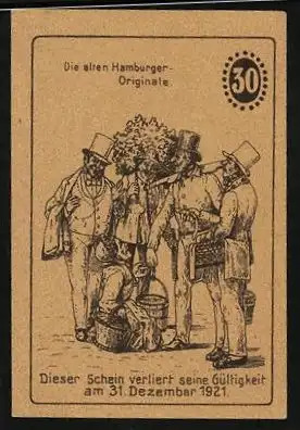 Notgeld Hamburg, 1921, 30 Pfennig, Alte Hamburger Originale und Alte Liebe