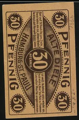 Notgeld Hamburg, 1921, 30 Pfennig, Alte Hamburger Originale und Alte Liebe