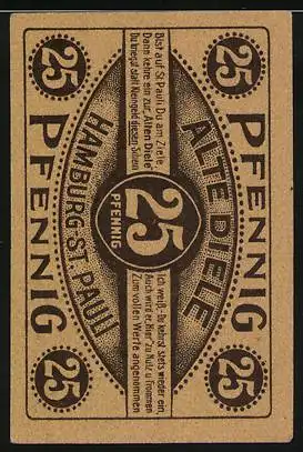 Notgeld Hamburg St. Pauli, 1921, 25 Pfennig, Hummel-Hummel-Motiv, Wasserträger mit Zylinder