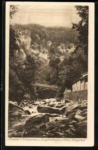 Notgeld Thale / Harz 1921, 50 Pfennig, Landschaft mit Fluss und Brücke