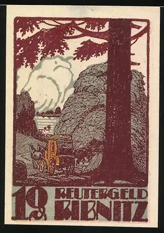 Notgeld Ribnitz, 1922, 10 Pfennig, Illustrationen von zwei Personen und einer Kutsche im Wald