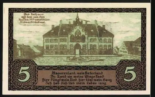 Notgeld Johannisburg 1920, 5 Pfennig, Gedenkblatt zur deutschen Abstimmung am 11. Juli 1920