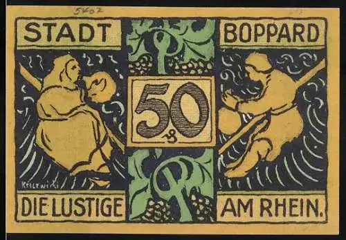 Notgeld Boppard, 1921, 50 Pfennig, Stadt Boppard, die lustige am Rhein, Gültig bis 1 Monat nach Aufkündigung