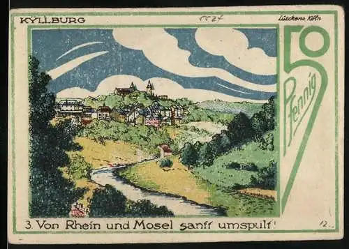 Notgeld Speicher 1921, 50 Pfennig, Kyllburg, Landschaft und Portrait von Eifelvater Dr. Dronke