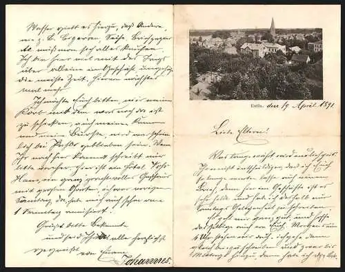 Briefkopf Eutin 1891, Panoramablick über die Stadt