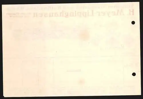 Rechnung Lippinghausen 1908, H. Meyer, Süssrahm-, Margarine- und Raffinations-Werke, Fabrik mit Gleisanlage