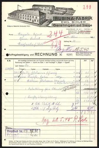Rechnung Geislingen a. d. Steige 1940, Emil Bihler, Rubina-Fabrik, Modellansicht der Betriebsanlage