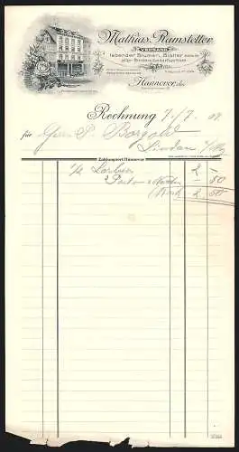 Rechnung Hannover 1909, Mathias Ramstetter, Florist, Ansicht der Ladenfront und Blumengesteck