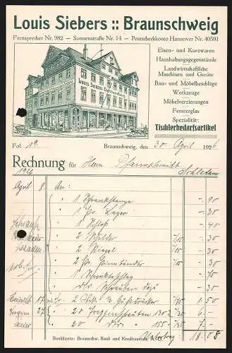 Rechnung Braunschweig 1926, Louis Siebers, Maschinen- und Eisenhandlung, Ansicht des Geschäftshauses