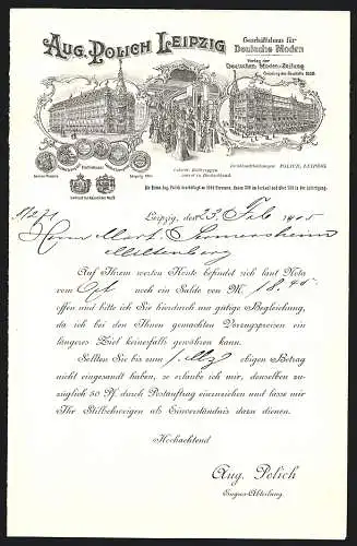 Rechnung Leipzig 1905, Aug. Polich, Geschäftshaus für Deutsche Moden, Das Kaufhaus mit Innenansicht, Medaillen
