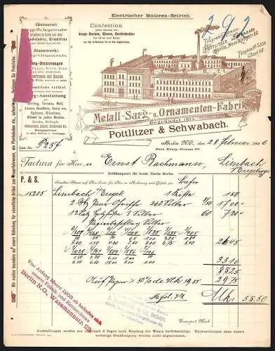 Rechnung Berlin 1906, Pottlitzer & Schwabach, Metall-, Sarg- & Ornamenten-Fabrik, Das Fabrikgelände aus der Vogelschau