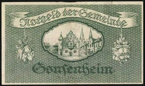 Notgeld Gonsenheim, 1923, 500000 Mark, Ansicht Gebäude und Wappen, grün und rot, Serie Lit. A