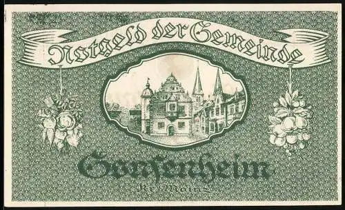 Notgeld Gonsenheim 1923, 500000 Mark, Gemeindehaus und Wappenmotiv