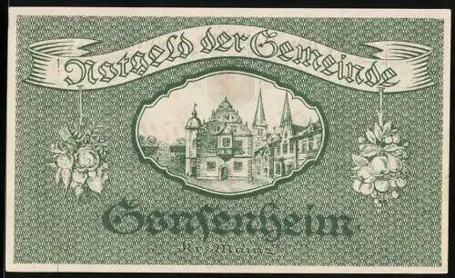 Notgeld Gonsenheim 1923, 500000 Mark, Abbildung der Gemeinde Guntersheim und Textdetails