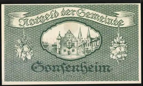 Notgeld Gonsenheim 1923, 500000 Mark, Fünfhunderttausend Mark, Gebäude und Wappen, grün /rot