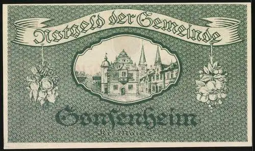 Notgeld Gonsenheim 1923, 500000 Mark, fünfzigtausend Mark der Gemeinde Gonsenheim mit Stadtansicht