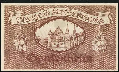 Notgeld Gonsenheim 1923, Eine Million Mark, Serie B, Gebäudeansicht und Wappen