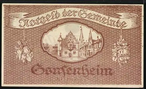 Notgeld Gonsenheim, 1923, Eine Million Mark, Gebäude und Wappen der Gemeinde