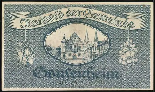 Notgeld Gonsenheim 1923, 5 Millionen Mark, Wappen und Gebäudeabbildung