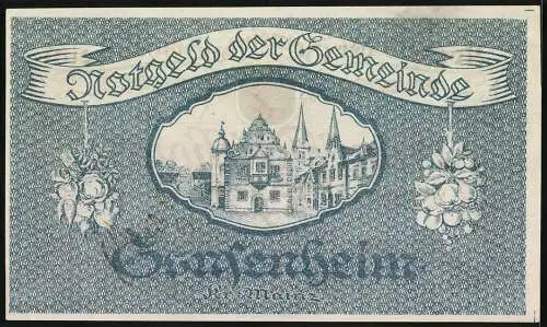 Notgeld Gonsenheim, 1923, 5 Millionen Mark, Wappen und Gebäudeillustration