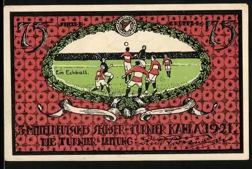 Notgeld Kahla 1921, 75 Pfennig, Mitteldeutsches Fussballturnier, Serie B Gruppe A