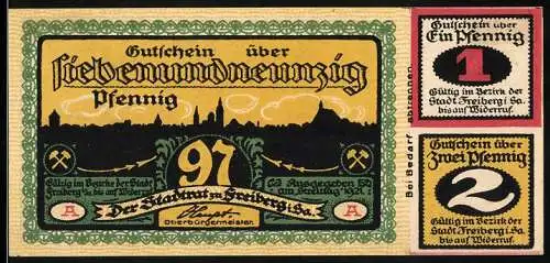 Notgeld Freiberg 1921, 100 Pfennig, Teilbar in 1, 2 und 97 Pfennig, Donatstor Darstellung