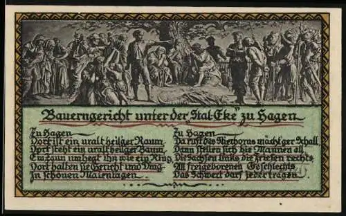 Notgeld Hagen, 1921, 50 Pfennig, Bauerngericht unter der Stal-Eke zu Hagen