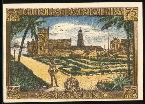 Notgeld Berlin 1921, 75 Pfennig, Deutsch-Südwestafrika Swakopmund, Kolonialgedenktag mit Leuchtturm