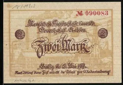 Notgeld Eisleben 1919, Zwei Mark, Mansfeldsche Kupferschiefer abbauende Gewerkschaft, KN 090083