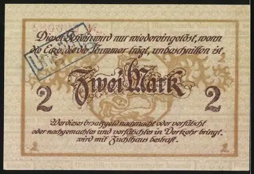 Notgeld Eisleben 1919, Zwei Mark, Mansfeldsche Kupferschiefer abbauende Gewerkschaft, KN 090083