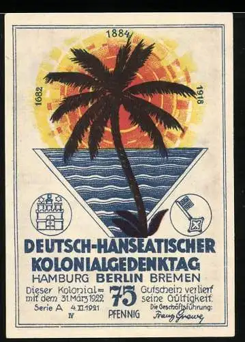 Notgeld Berlin 1921, 75 Pfennig, Afrika-Kolonie Togo, Dorf bei Missahohe, Kolonialgedenktag