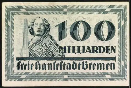 Notgeld Bremen 1923, 100 Milliarden Mark, Gutschein über hundert Milliarden Mark, Freie Hansestadt Bremen