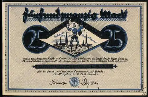 Notgeld Dortmund, 1921, 25 Mark, Einlösbar der Ritter und Arbeiter mit Werkzeugen