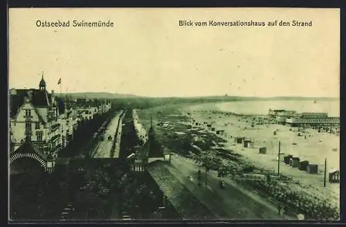 AK Swinemünde, Blick vom Konversationshaus auf den Strand
