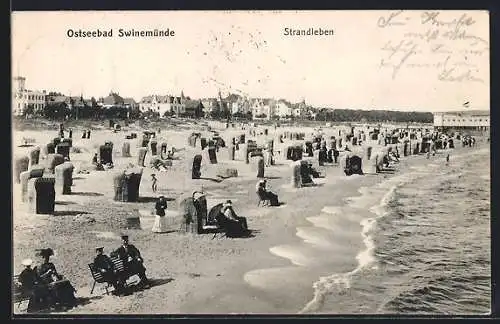 AK Swinemünde, Strandleben im Sonnenschein