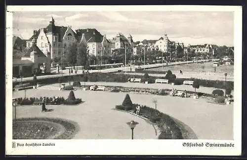 AK Swinemünde, Blick über den Konzertplatz auf die Häuser an der Dünenstrasse